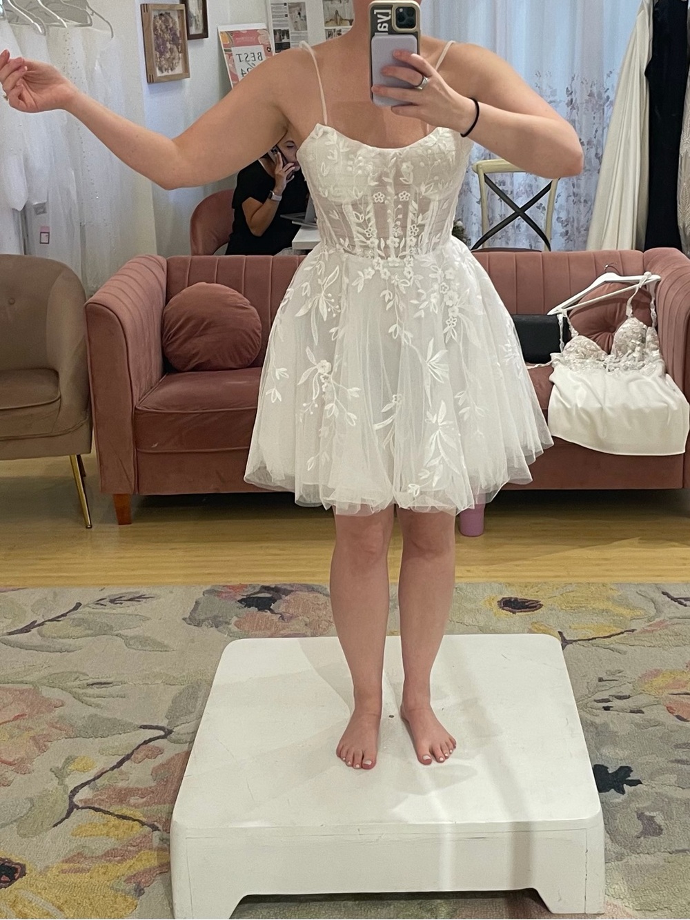 J’adore White Embroidered Strapless Dress Size 6 Bridal Shower Like New